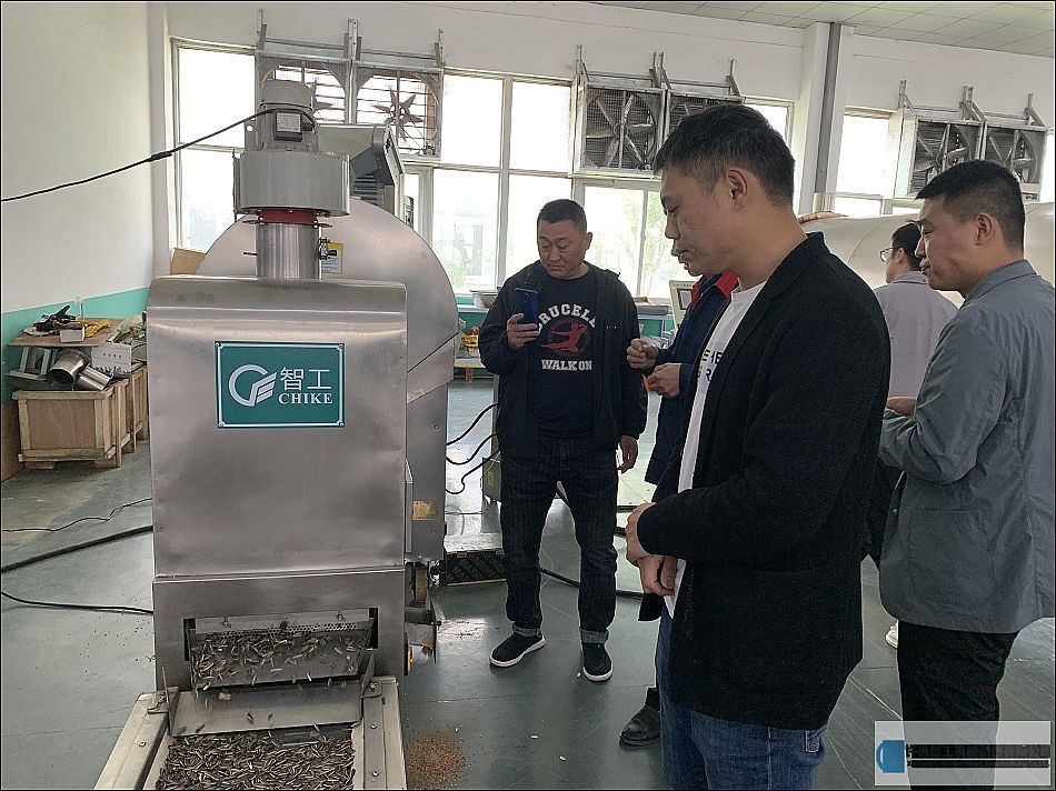 山東菏澤客戶考察訂購(gòu)兩米電磁流水線炒貨機(jī)